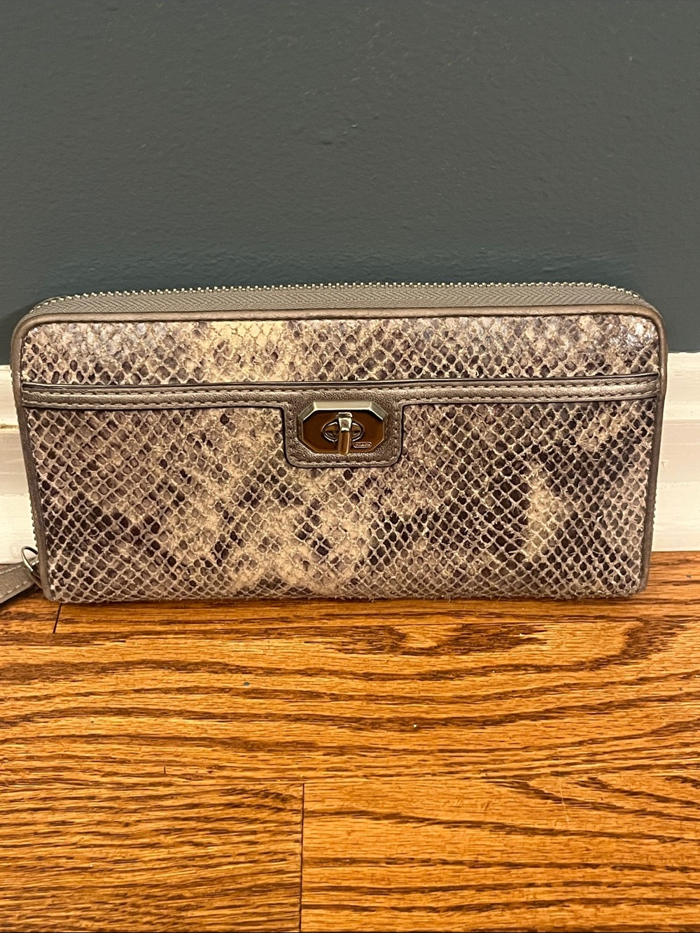 Coach Embossed Reptile Turnlock Wallet